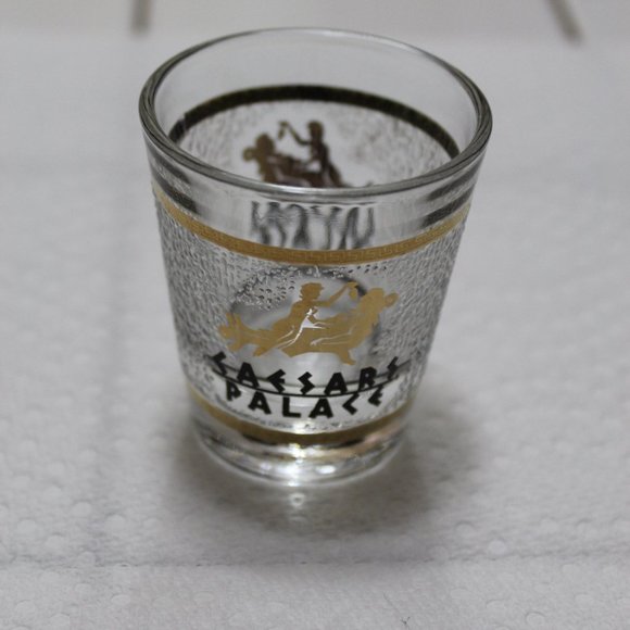 Vintage Shot Glass Caesars Palace 22 kt Gold Black Frosted Texture - Picture 1 of 4